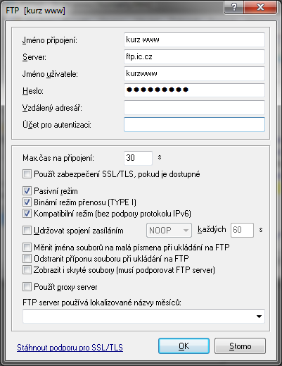 FTP připojení